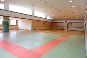 福川武道館。畳敷きの広い無人の室内。